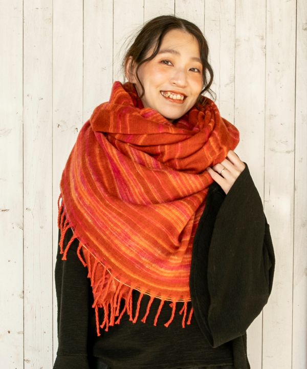 Colorful Striped Large Stole - Ametsuchi
