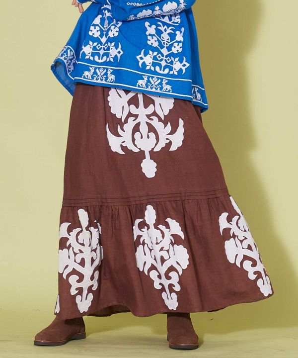 Applique Linen Blend Skirt - Ametsuchi