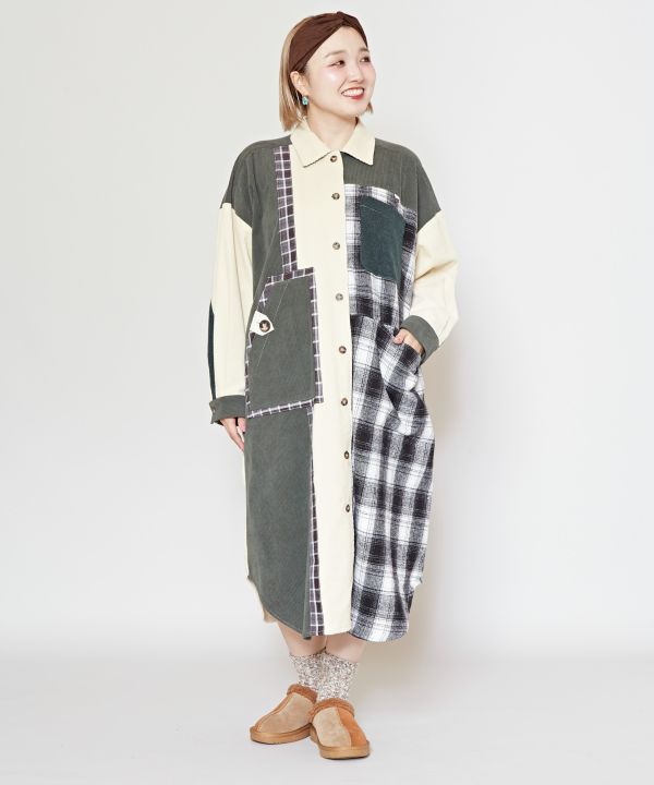 Autumn Patchwork Shirt Dress