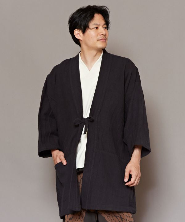 Japanese Handmade Basic Natural Potato Dye Noragi Jacket | high quality Kimono Hanten Haori Tie Front Long Sleeve Jacket | Unisex