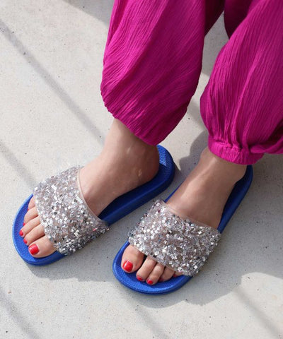Open Toe Glitter Sliders