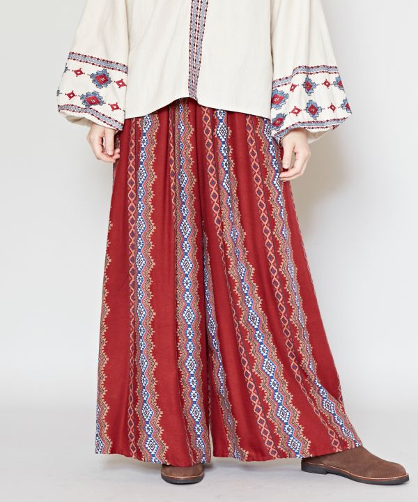 Navajo Pattern Wide Leg Trousers