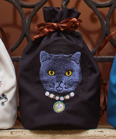 Cat Embroidery Drawstring Pouch