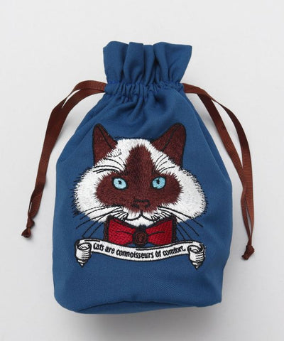 Cat Embroidery Drawstring Pouch