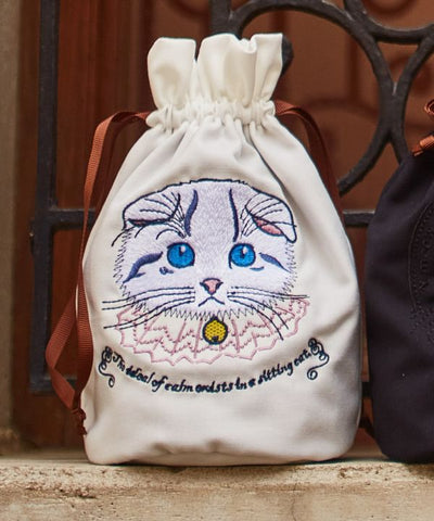 Cat Embroidery Drawstring Pouch