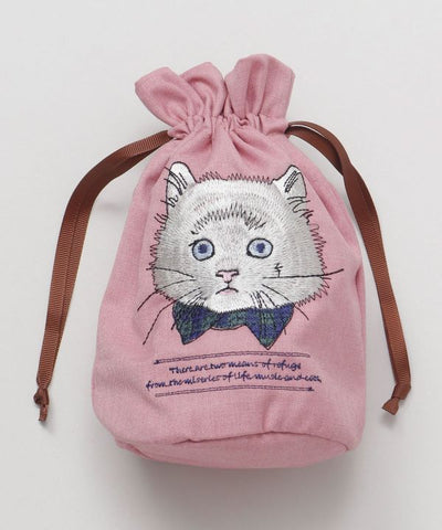 Cat Embroidery Drawstring Pouch