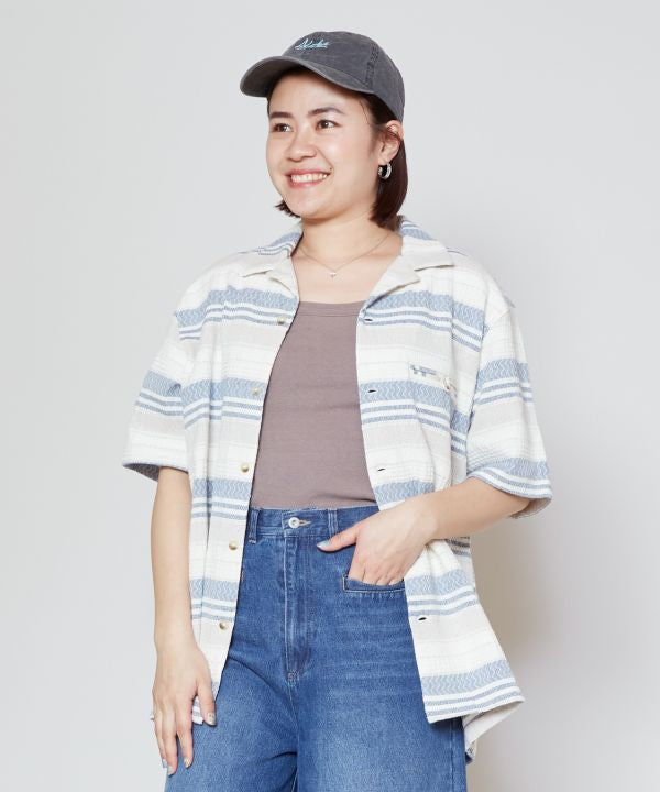 SURF＆Palms Striped Open Collar Shirt