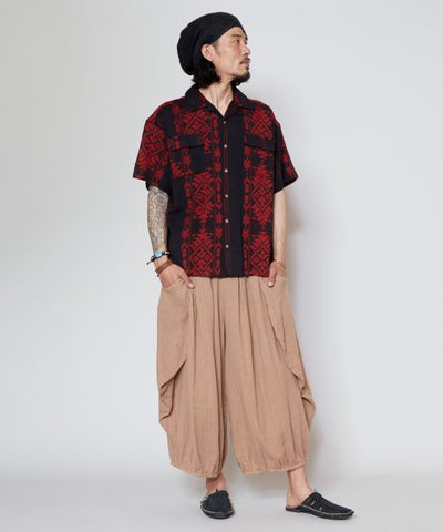 Jacquard Weave Open Collar Shirt