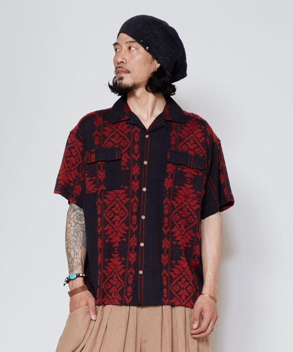 Jacquard Weave Open Collar Shirt