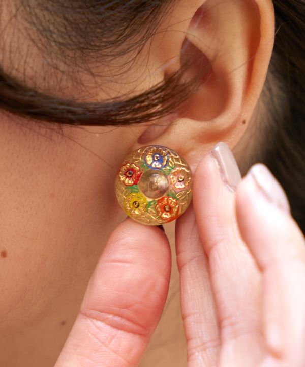 Czech Glass Button Stud Earrings