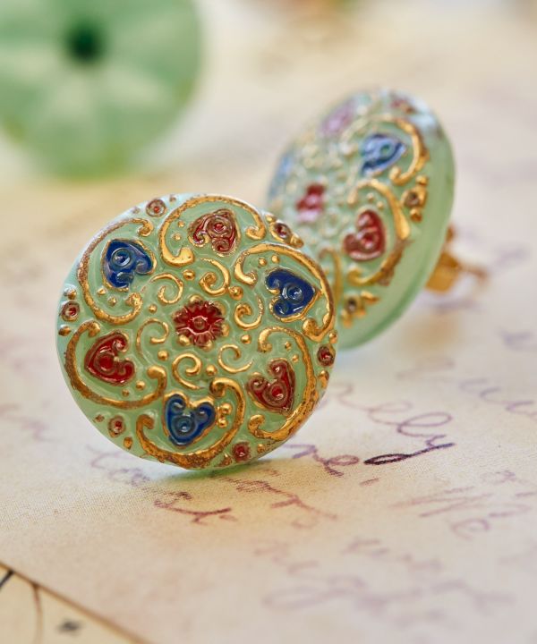 Czech Glass Button Stud Earrings