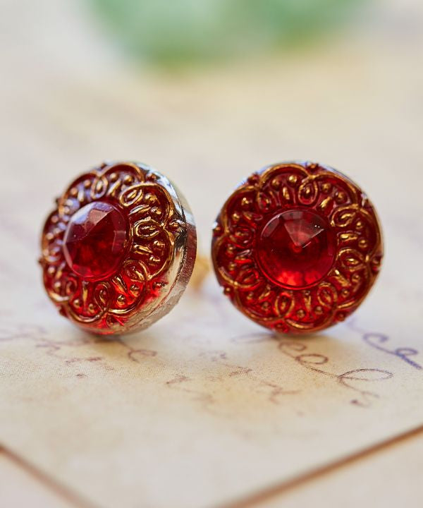 Czech Glass Button Stud Earrings