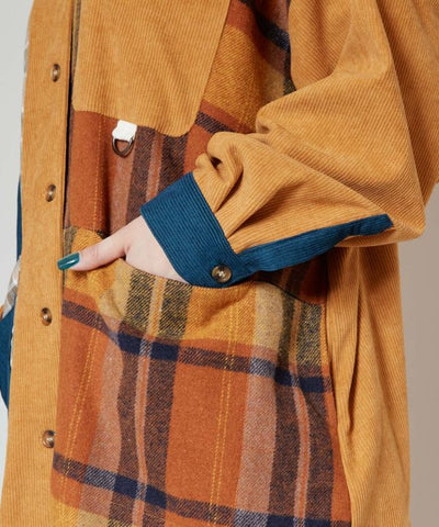 Corduroy Patchwork Shirt Dress