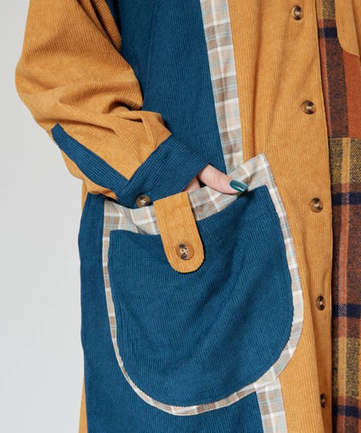 Corduroy Patchwork Shirt Dress