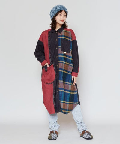 Corduroy Patchwork Shirt Dress