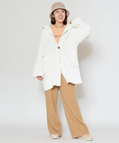 Mole Yarn V Neck Hoodie Cardigan