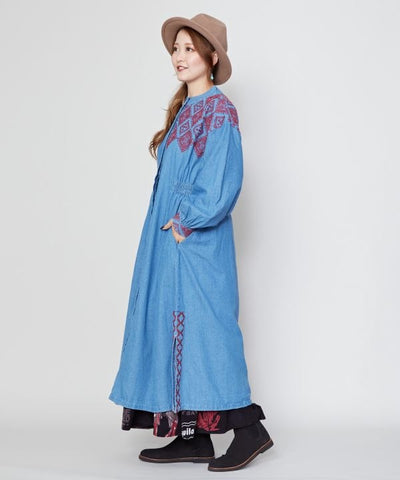 Embroidered Bohemian Denim Dress