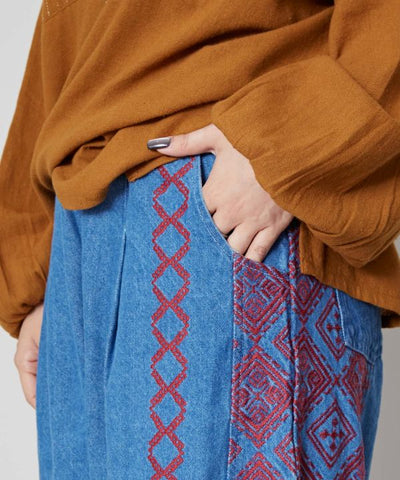 Embroidered Bohemian Denim Pants