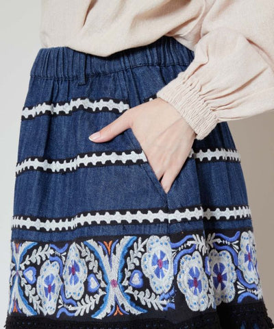 Nomadic Embroidery Denim Skirt