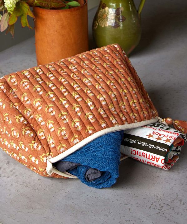 Block Print Quilted Pouch - L