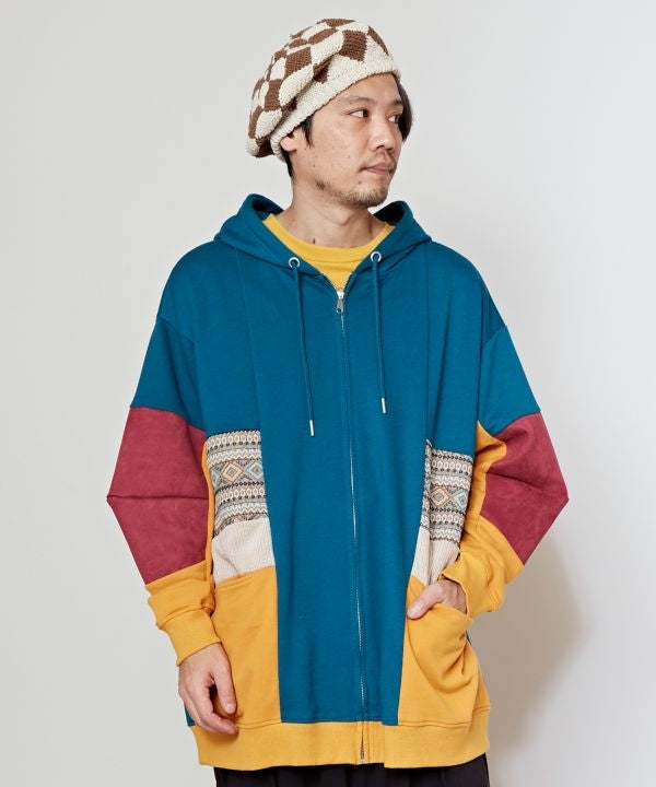 Men's Patchwork Zip Up Hoodie