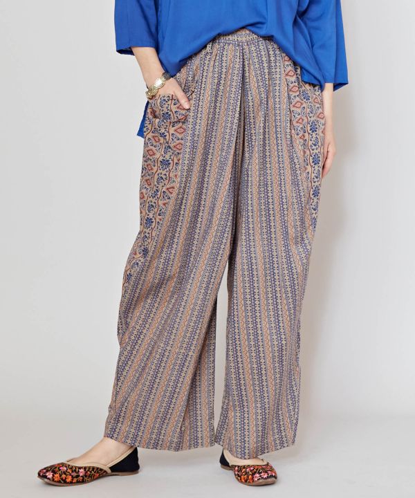 Flower x Stripe Wide Leg Pants