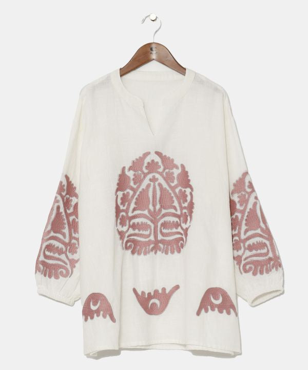 Embroidery Volume Sleeve Cotton Top