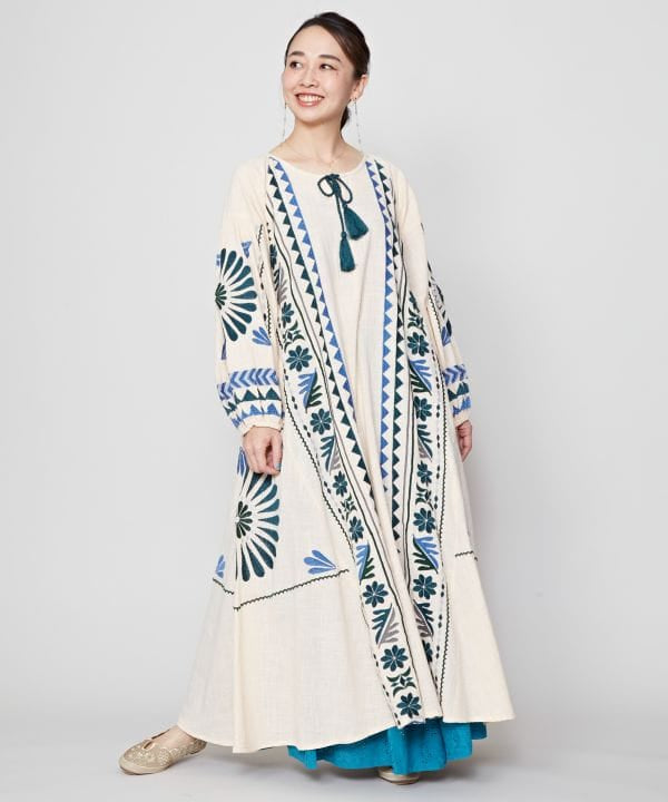 Embroidered Slub Cotton Dress