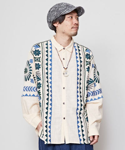 Men's Embroidered Slub Cotton Shirt