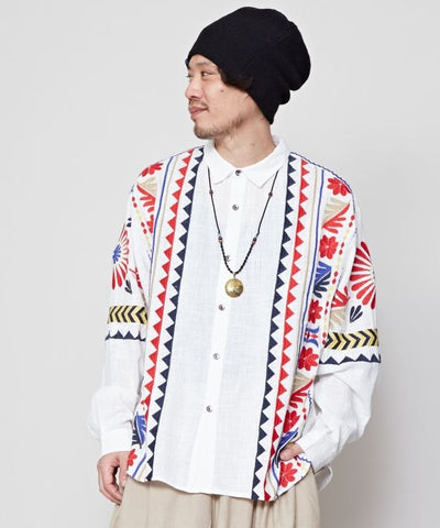 Men's Embroidered Slub Cotton Shirt