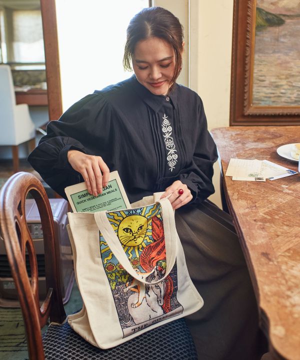 Organic Cotton Cat Tarot Tote Bag