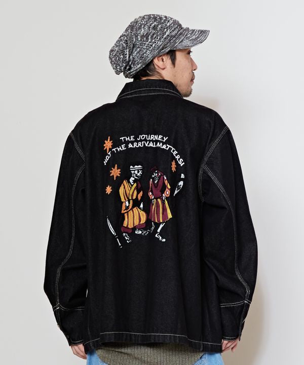 Skull Embroidery Denim Men's Jacket