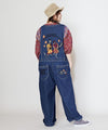 Skull Embroidery Denim Overall