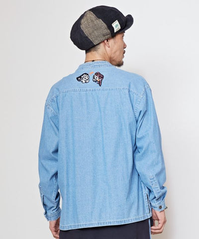 Skull Embroidery Denim Shirt