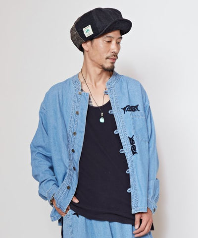 Skull Embroidery Denim Shirt
