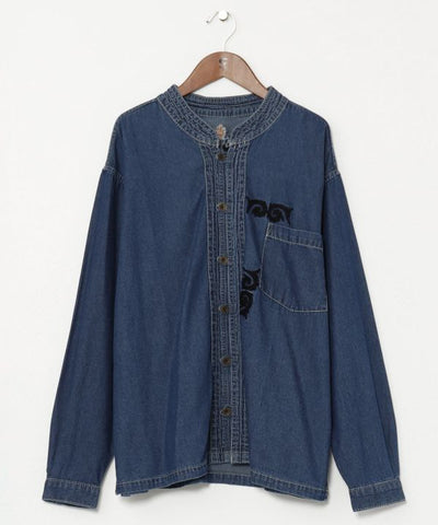 Skull Embroidery Denim Shirt