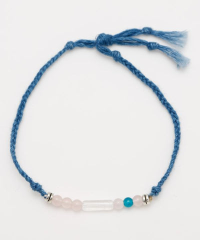 Indigo Dyed Braided Bracelet - Rose Quartz - Oct