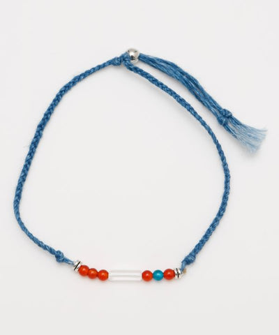 Indigo Dyed Braided Anklet - Carnelian - Jul