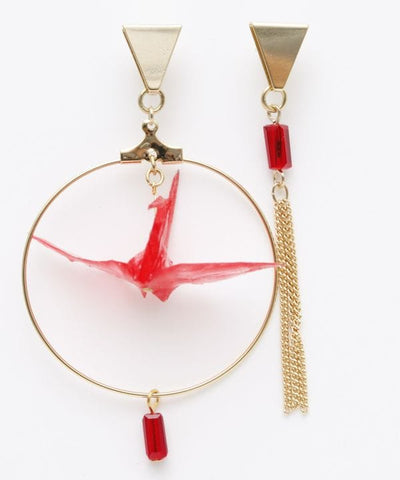 Hoop Origami Crane Earrings