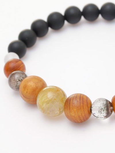 YAKUSUGI, Black Onyx, Rutilated Quartz Bracelet