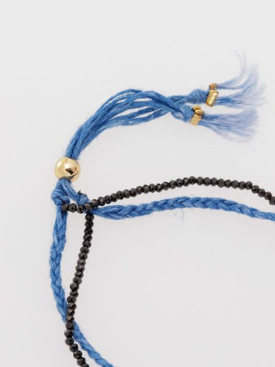 Indigo Dyed Braid Anklet - Black Spinel