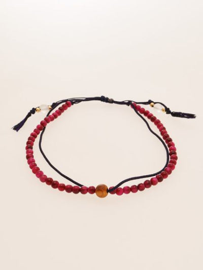 Silk String KUMIHIMO Braid Anklet Rose Tiger Eye