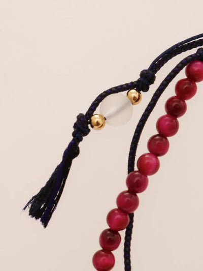 Silk String KUMIHIMO Braid Anklet Rose Tiger Eye