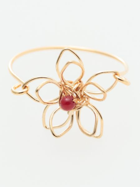 Metal Flower Ring with Gemstone