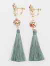 Bellflower Ball Tassel Clip Earrings