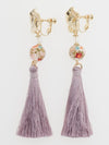 Bellflower Ball Tassel Clip Earrings