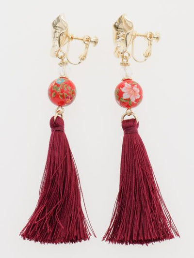 Bellflower Ball Tassel Clip Earrings